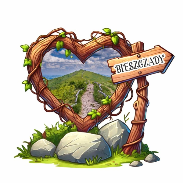 Drewniany magnes Ramka serce z drogowskazem